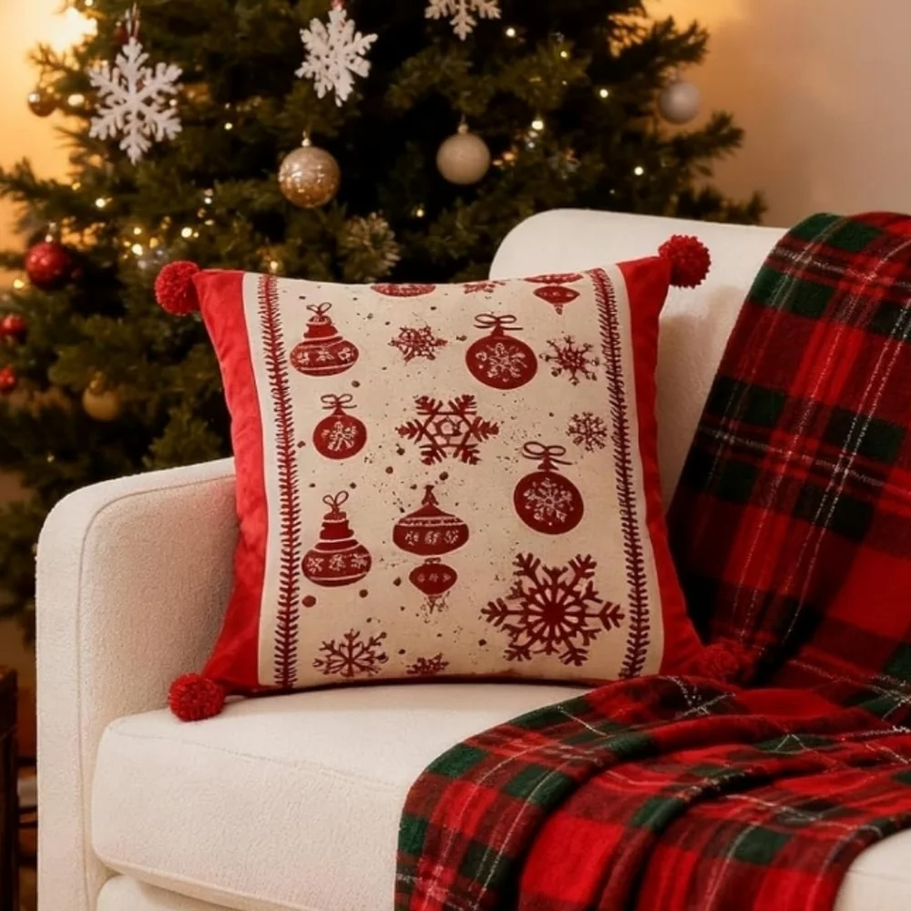 Christmas Pillow Covers 18 x 18 Inch, 3DEmbroidered Pillow Cover, 2PK